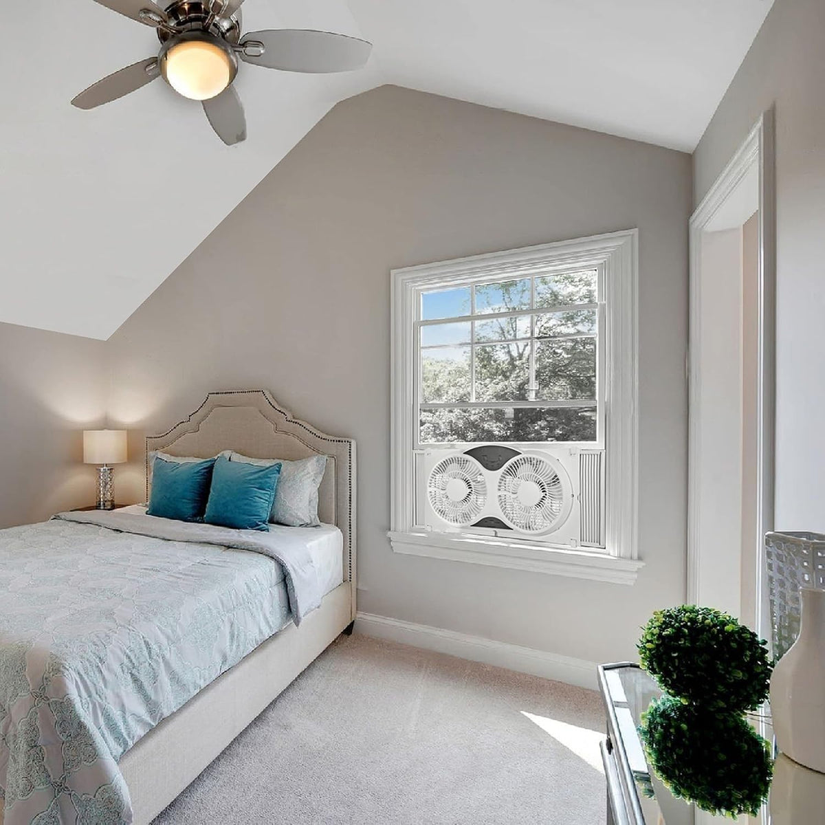 9” Window Fan with Remote Control, 3 Speed Dual Fans, White X922