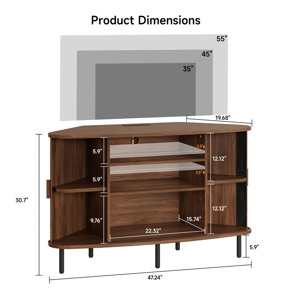 47" Walnut Corner TV Stand with Sliding Door I622512