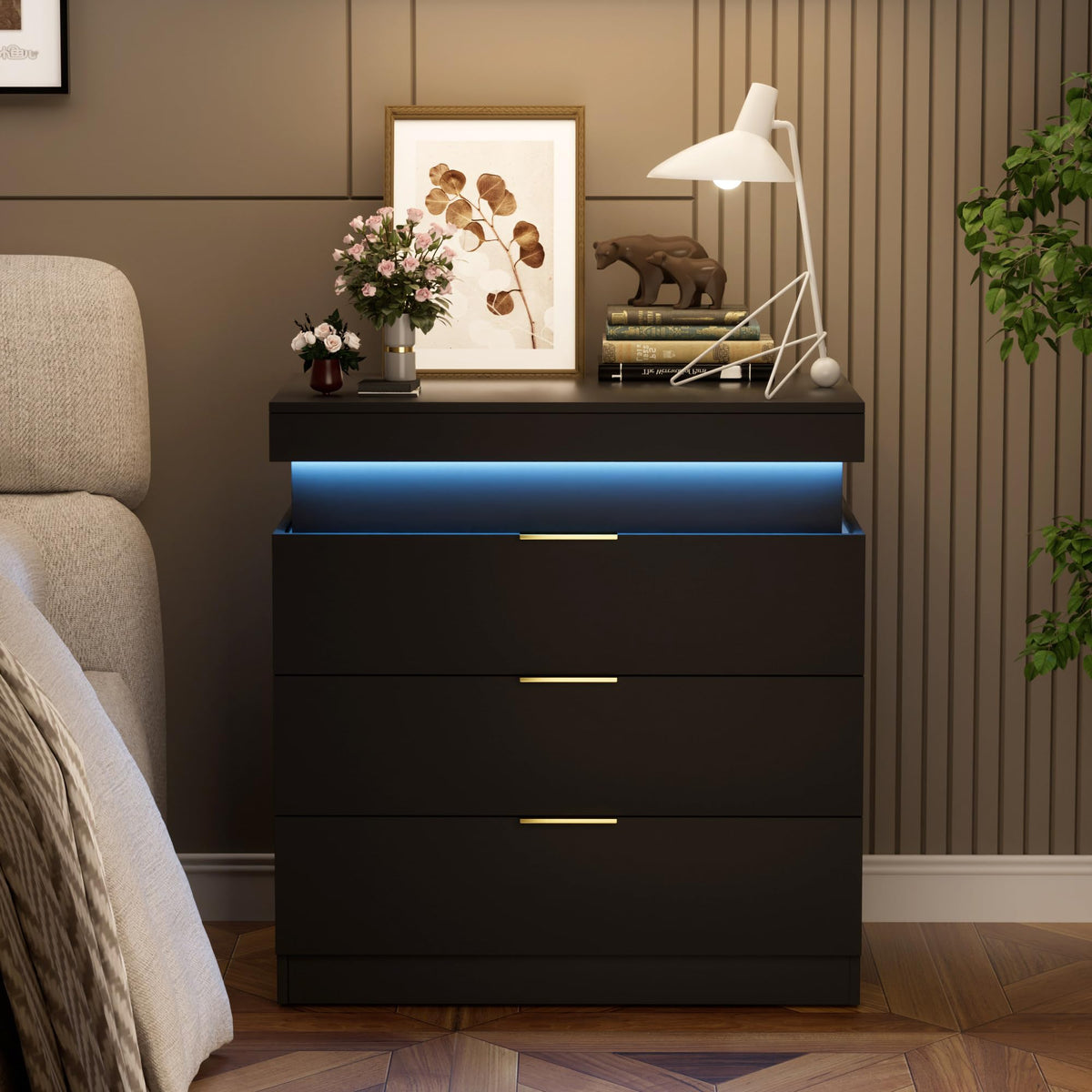 LED Smart Nightstand with Charging Station & RGB Lights Q55417