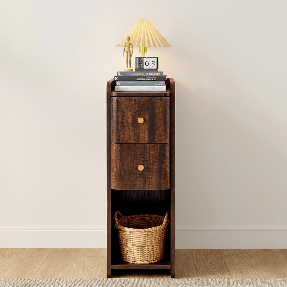 Wooden 2 Drawer Narrow Nightstand O22846