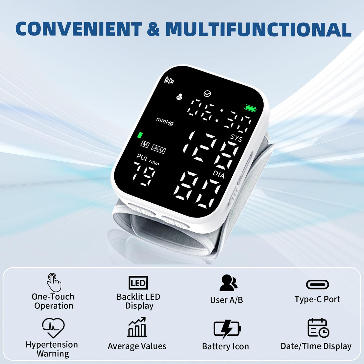Black Digital Rechargeable Wrist Blood Pressure Monitor U88330