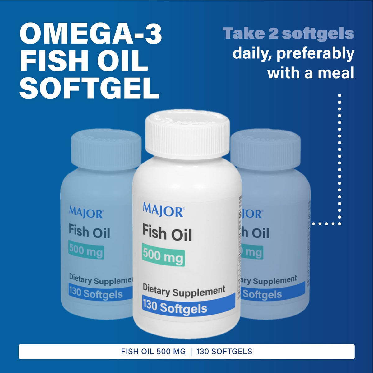 Fish Oil 500mg Softgels Omega-3 Dietary Supplement 130 Count D4749