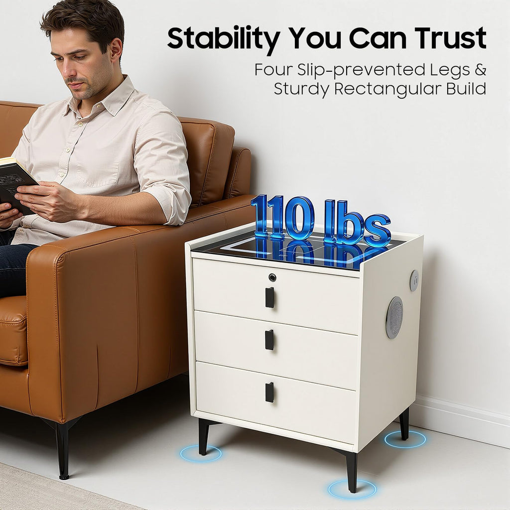LED Nightstand with Charging Station and Drawers J4790