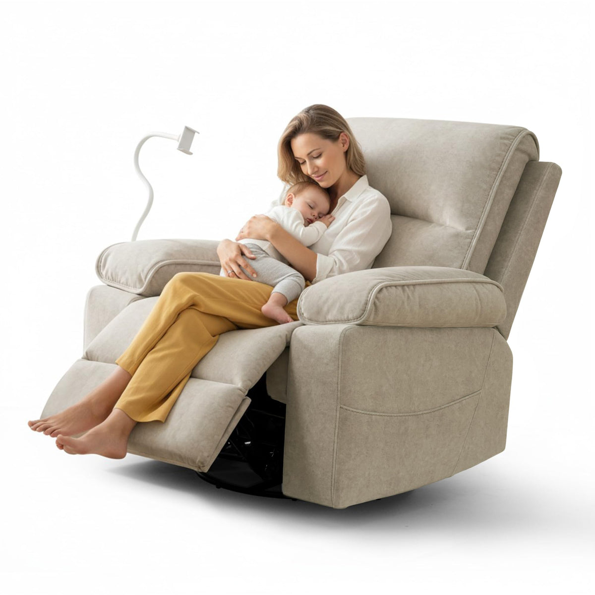 Beige Velvet Swivel Rocker Recliner Chair S429