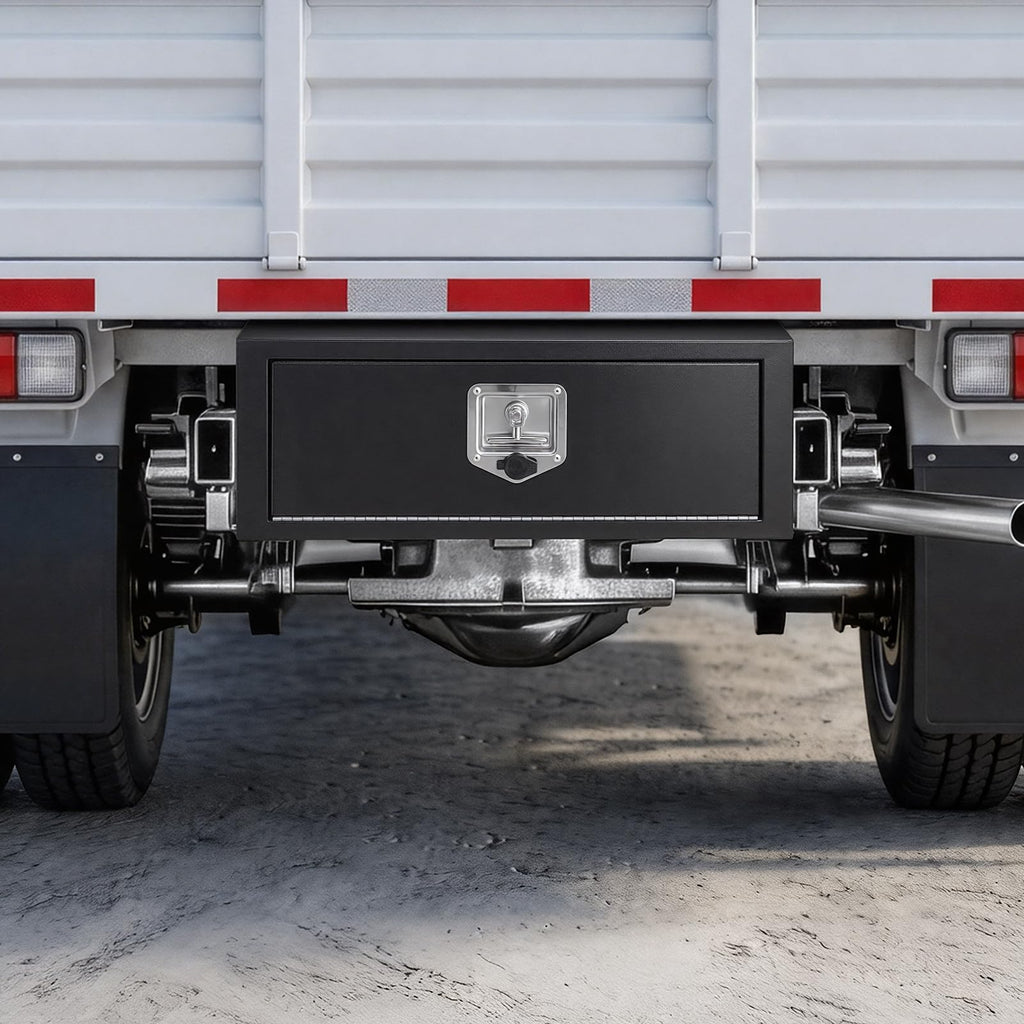 Underbody Truck Tool Box 27 x 10 x 10 Inch Heavy Duty Steel with Lock & Keys Black Y365