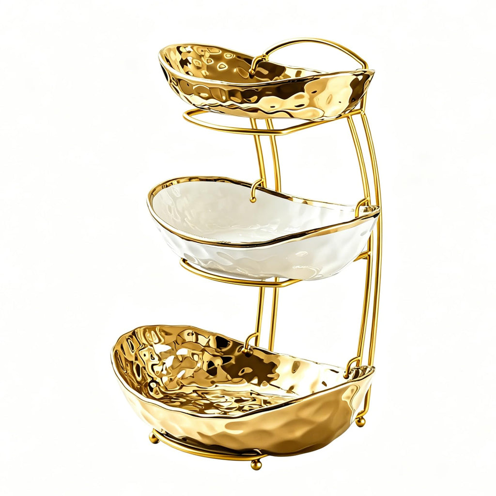 3 Tier Ceramic Fruit Bowl with Metal Stand O481