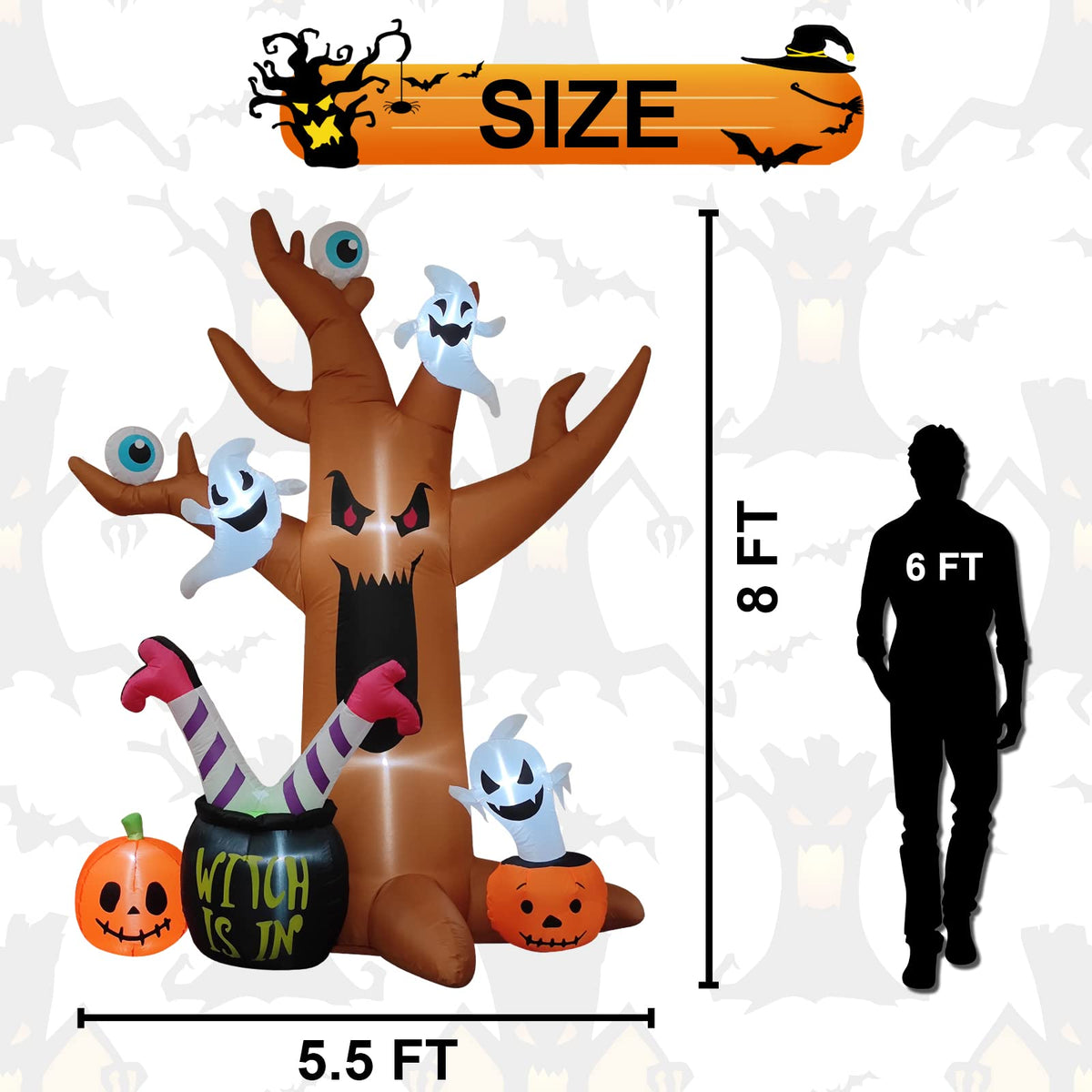 8 Ft Halloween Inflatable Tree with Built-in LED Lights J34517