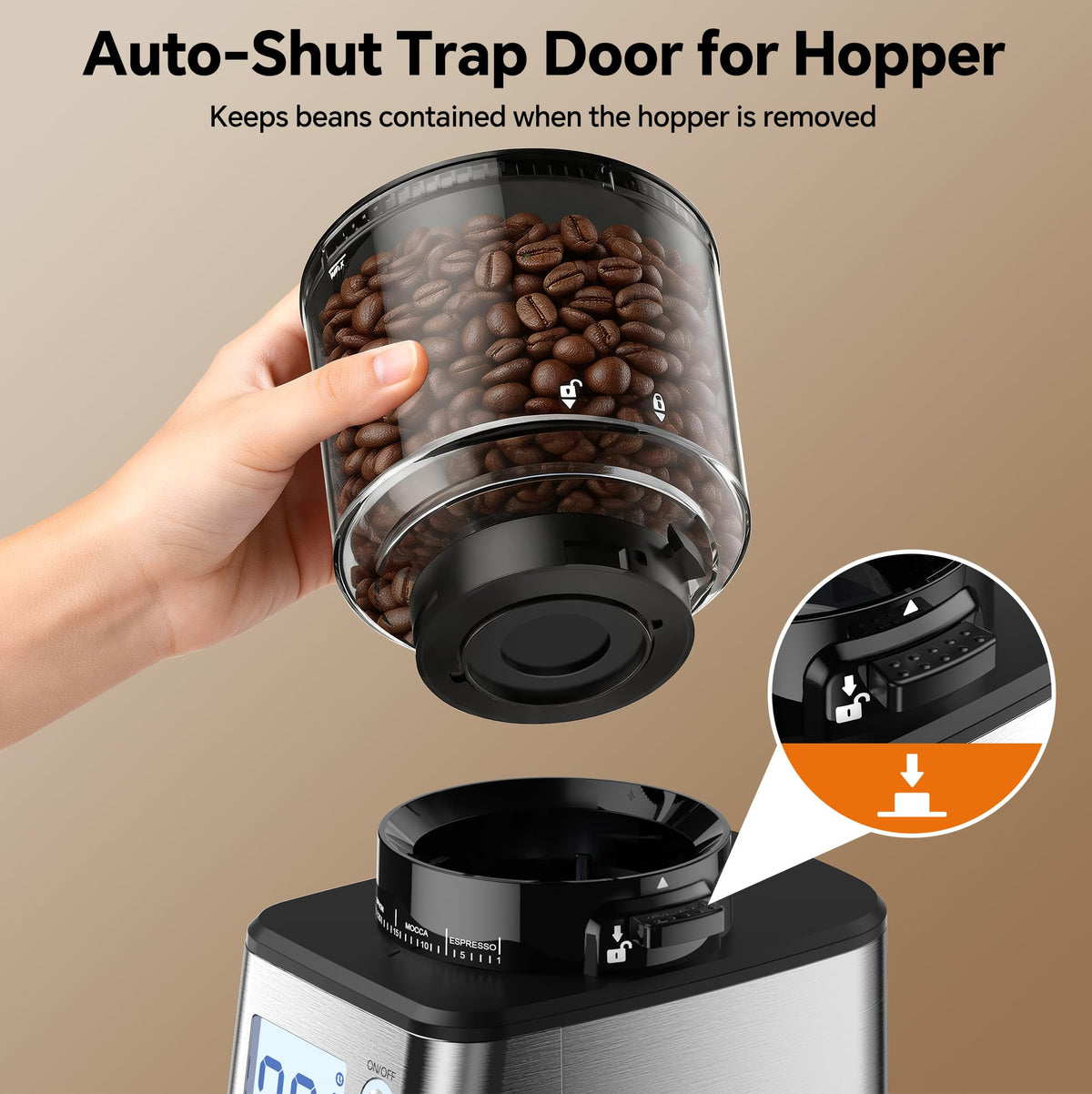 Conical Burr Coffee Grinder, 51 Grind Settings, 1-12 Cups, Stainless Steel W979