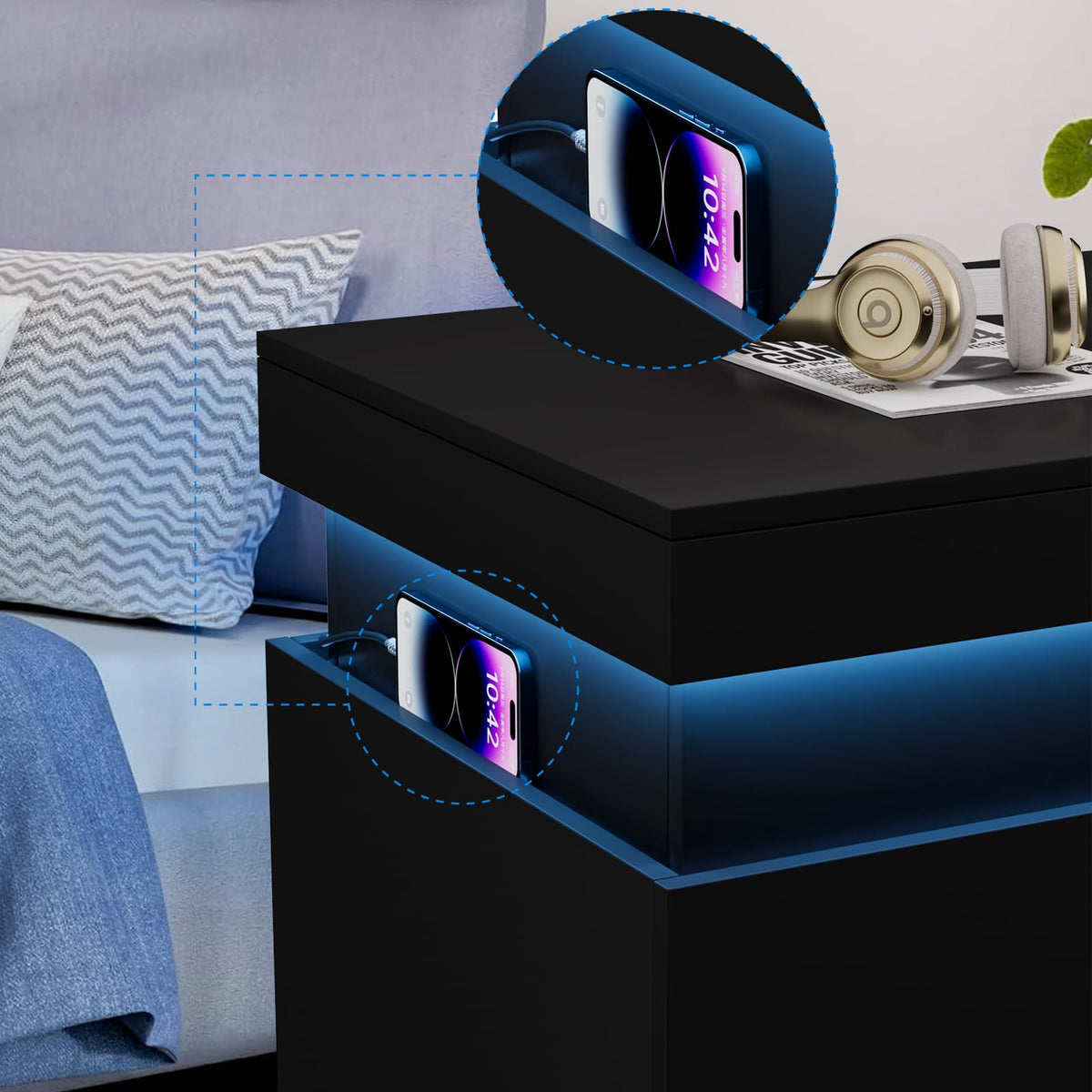 LED Smart Nightstand with Charging Station & RGB Lights Q55417