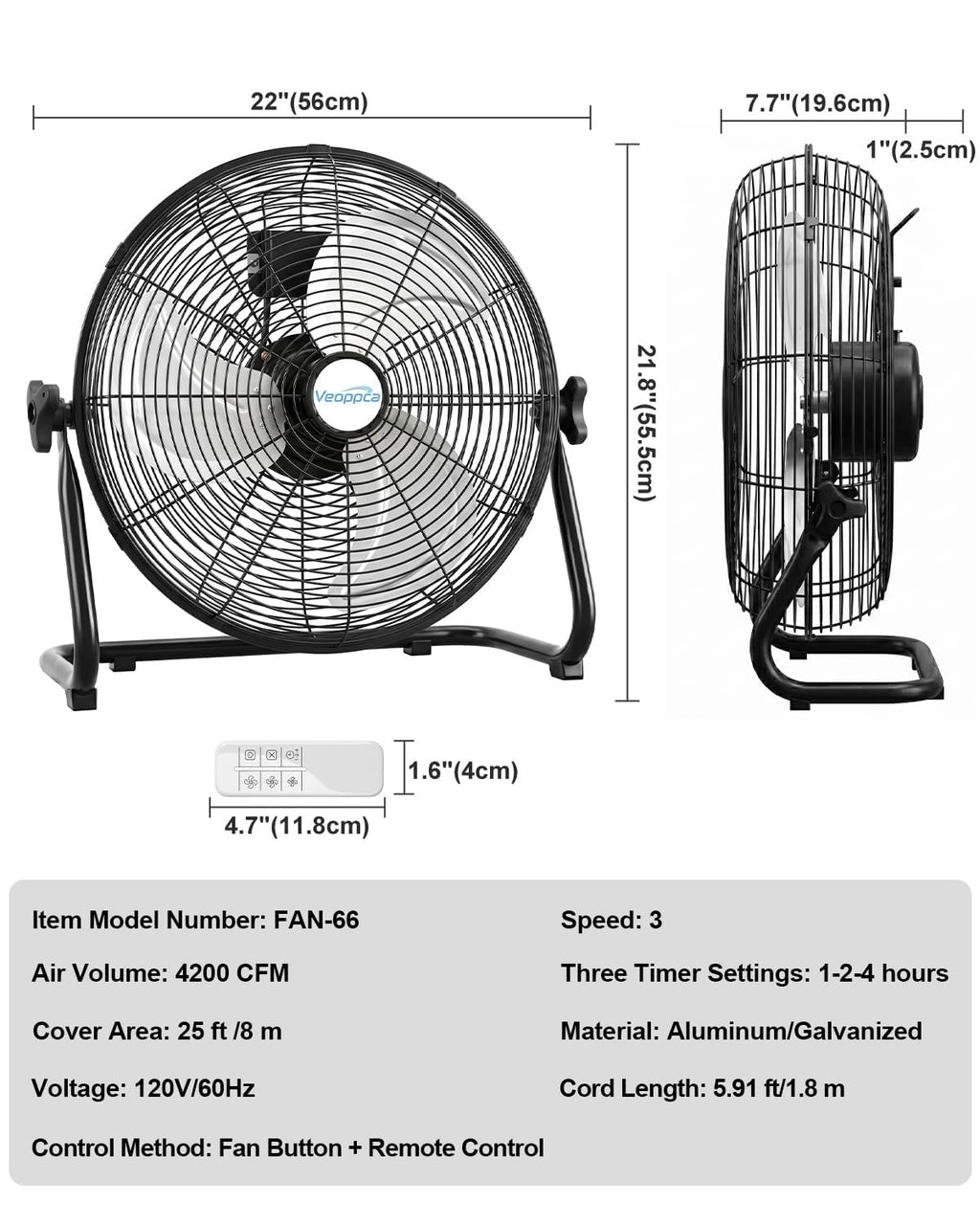18" Industrial High Velocity Floor Fan with Remote X1033