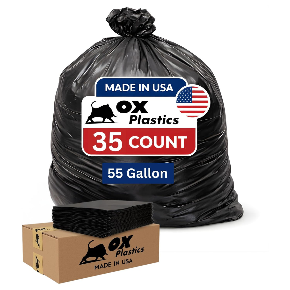 55 Gallon 4mil Black Trash Can Liners Bags, 35 Count W27632