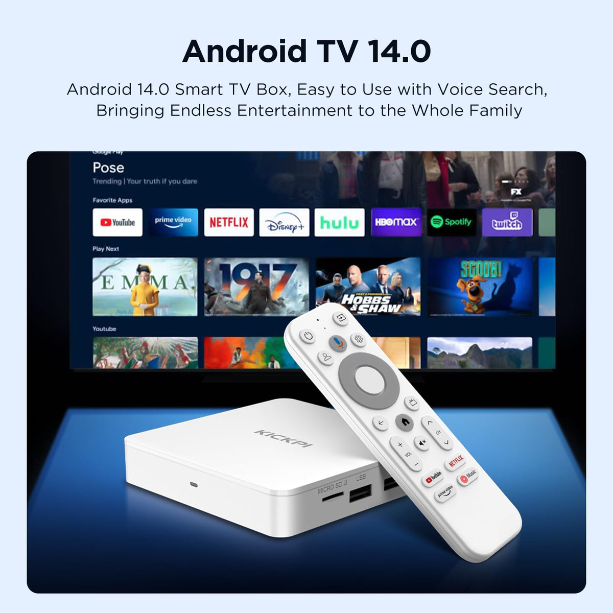 Android TV Box 4K Streaming Device 2GB RAM 16GB ROM White O610