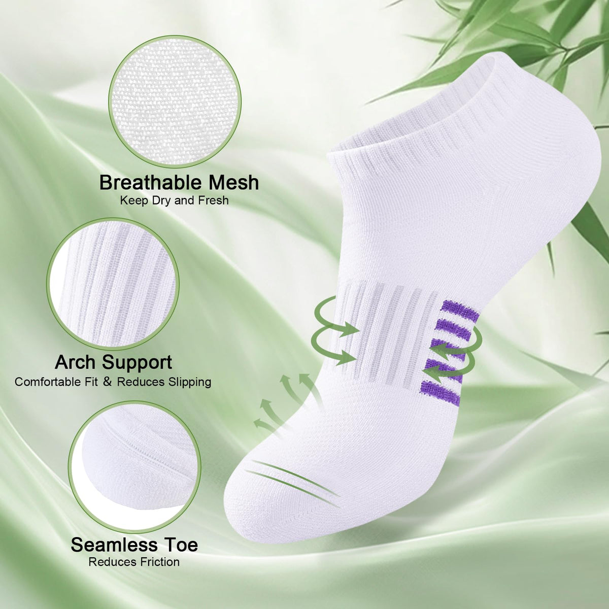 6 Pairs Bamboo Viscose Low Cut Ankle Socks Q956