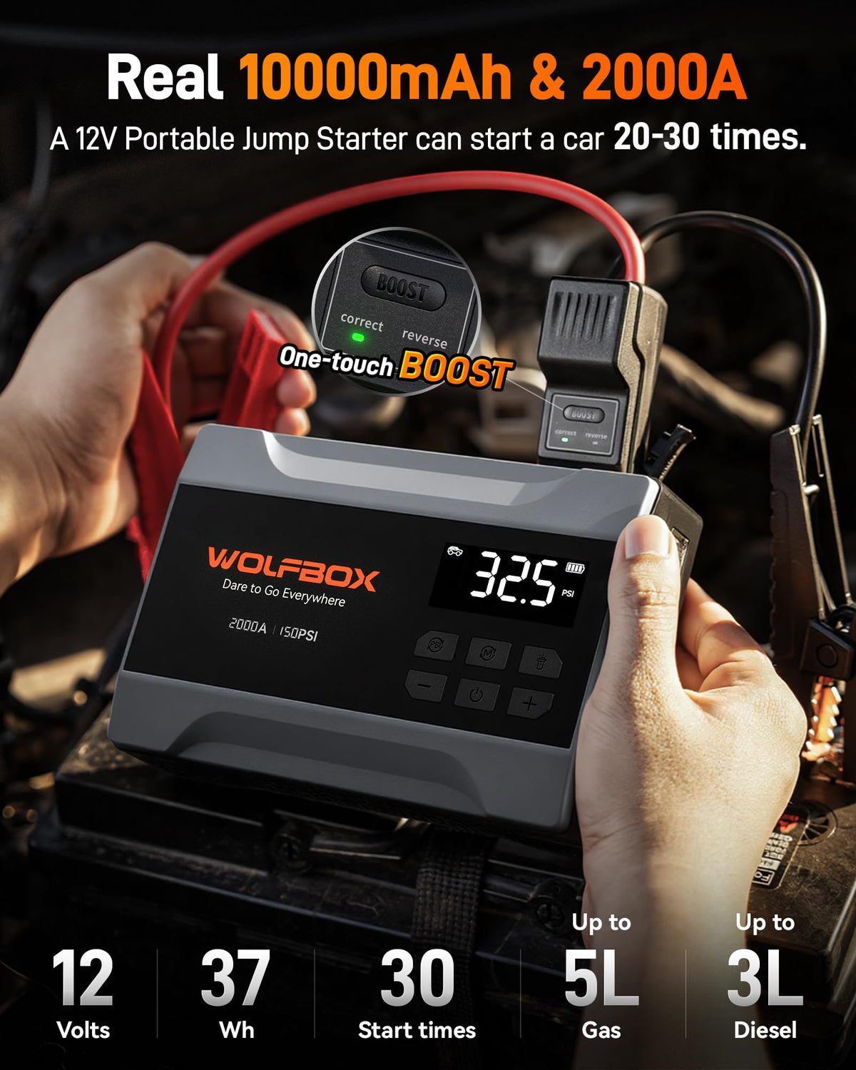 2000A Portable 12V Jump Starter with Air Compressor T8788