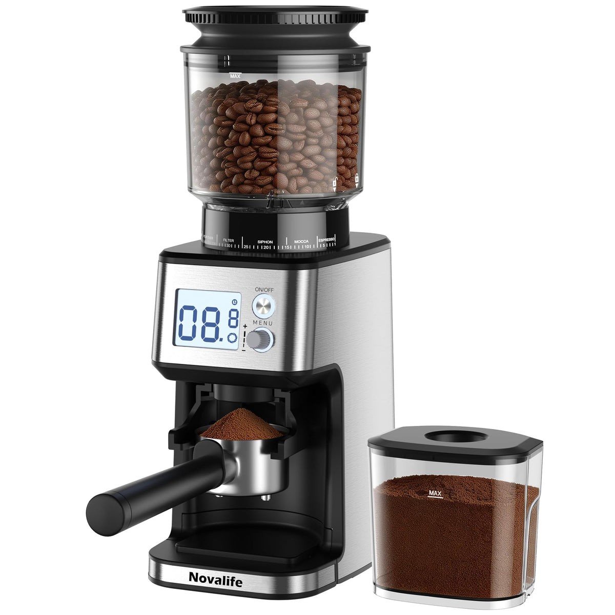 Conical Burr Coffee Grinder, 51 Grind Settings, 1-12 Cups, Stainless Steel W979