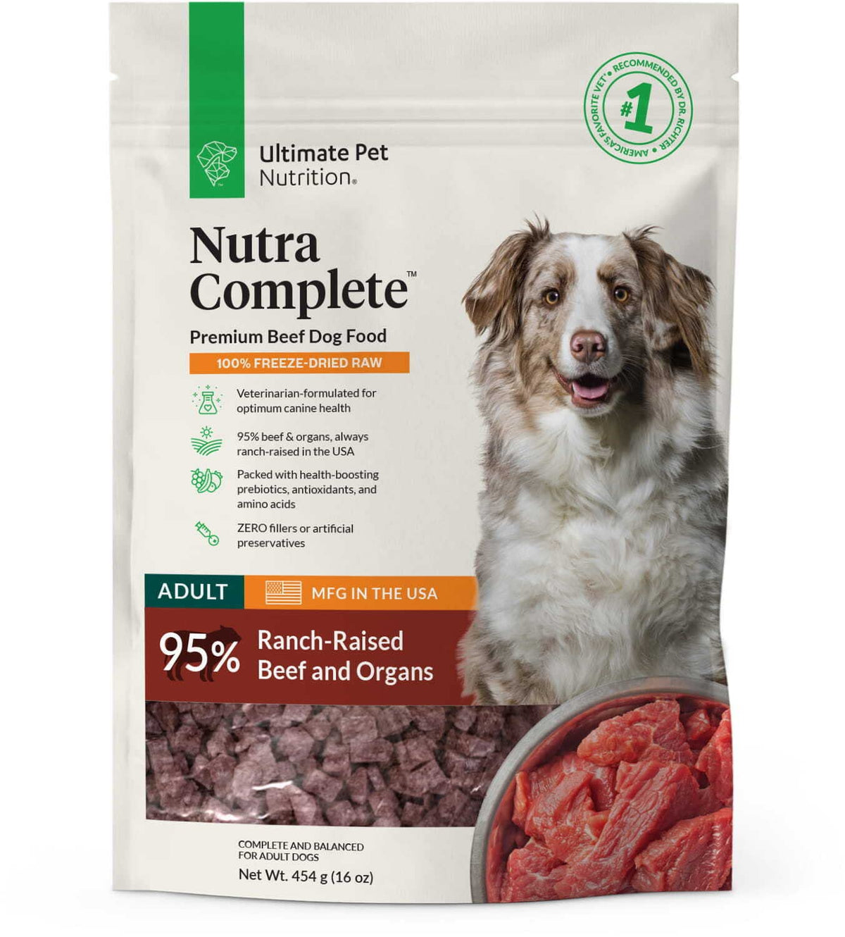 Freeze Dried Raw Dog Food with Antioxidants Prebiotics and Amino Acids, 1 Pound Beef P11277