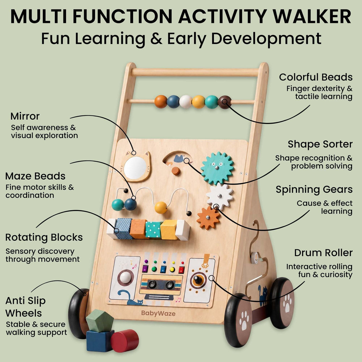 Wooden Baby Walker with Wheels I5258