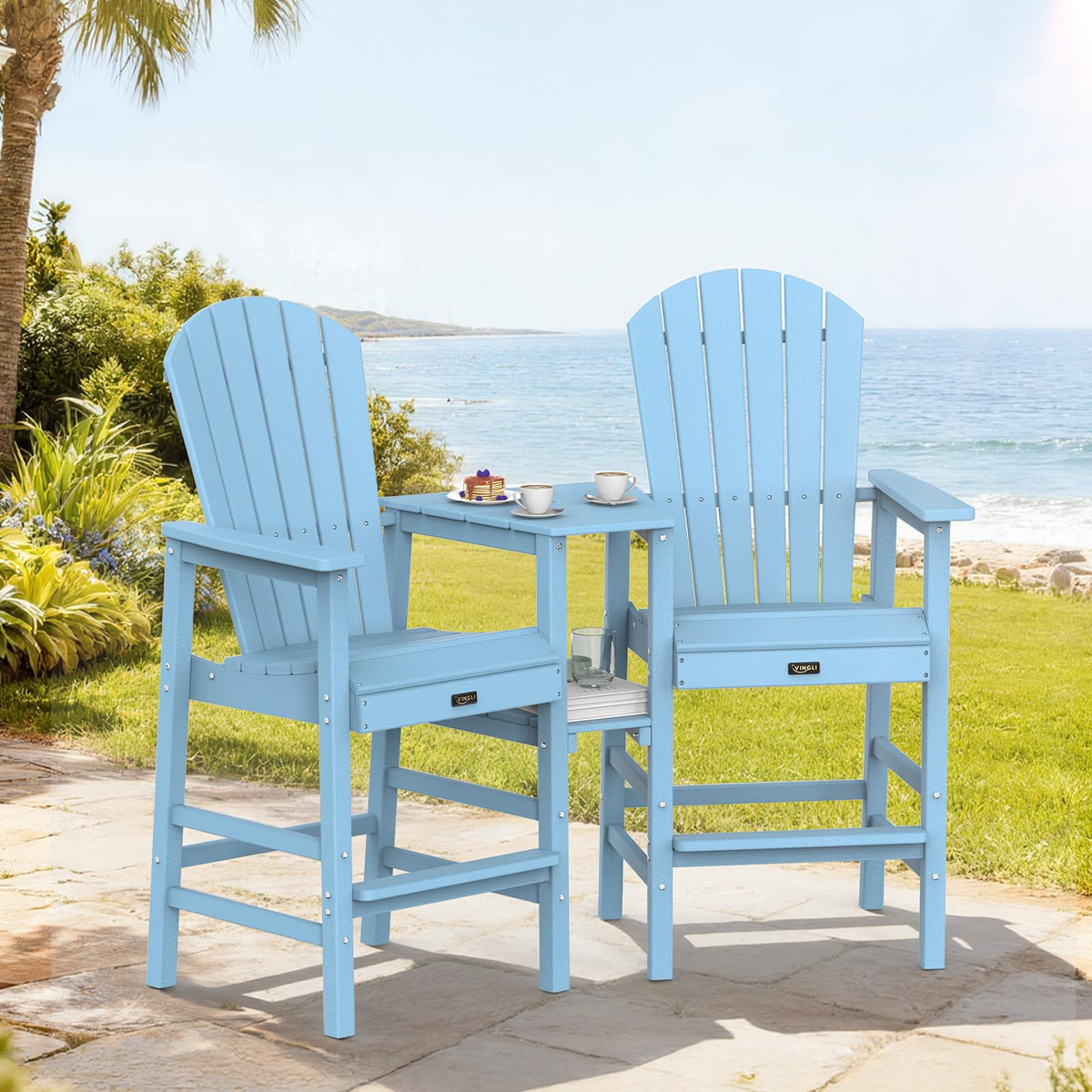Blue Set of 2 Tall Adirondack Chairs with Dual Trays X899552