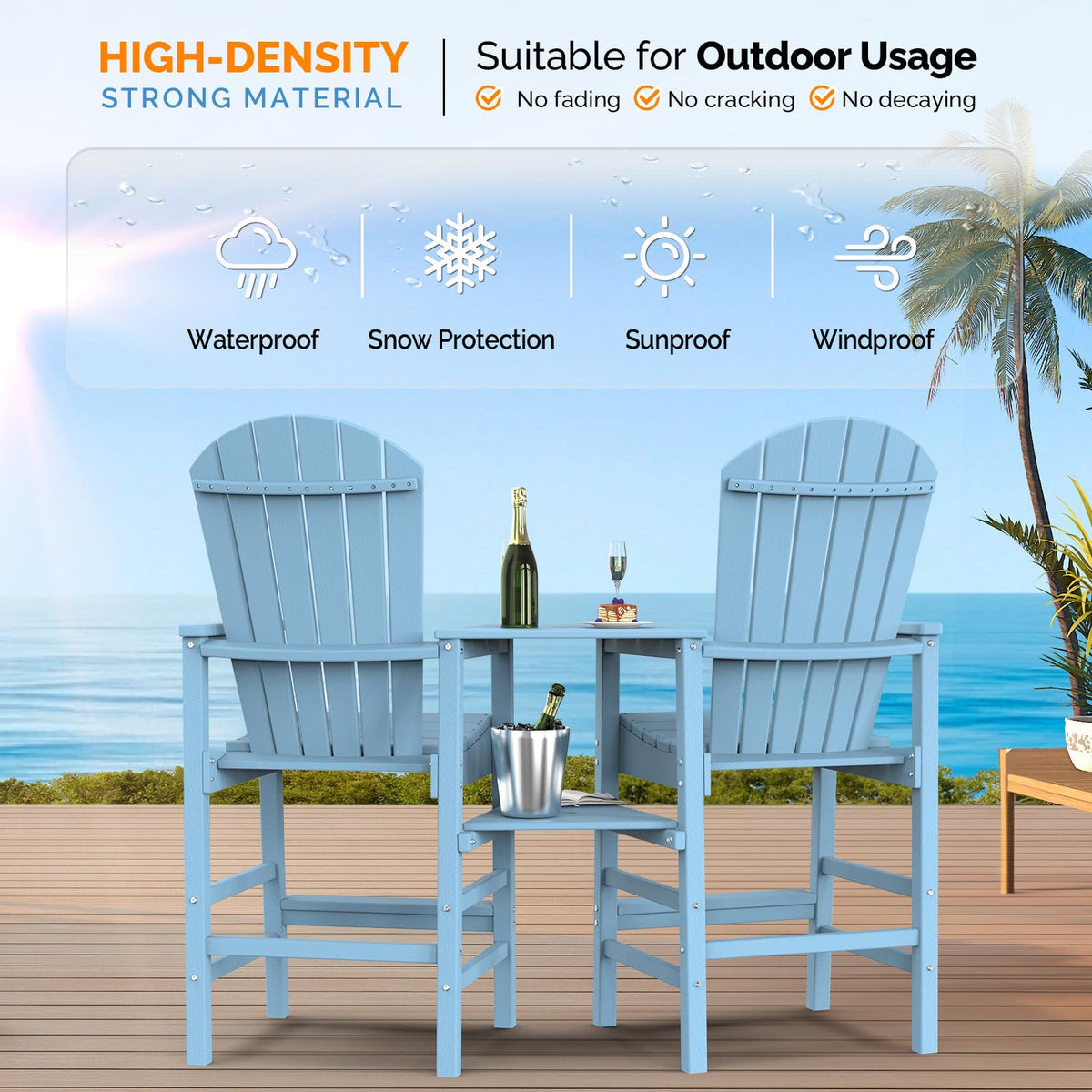 Blue Set of 2 Tall Adirondack Chairs with Dual Trays X899552