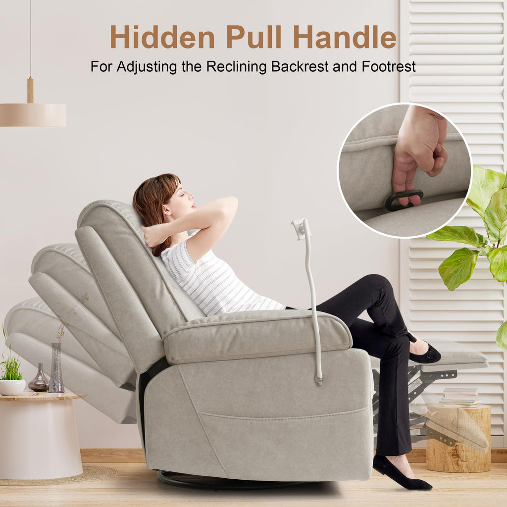 Beige Velvet Swivel Rocker Recliner Chair S429