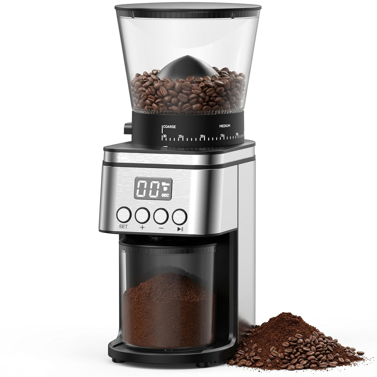 Electric Stainless Steel Conical Burr Coffee Grinder with 30 Grind Settings X187