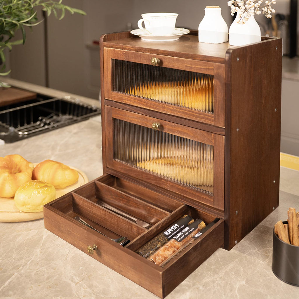 Wood Bread Box with Cutlery Drawer B745