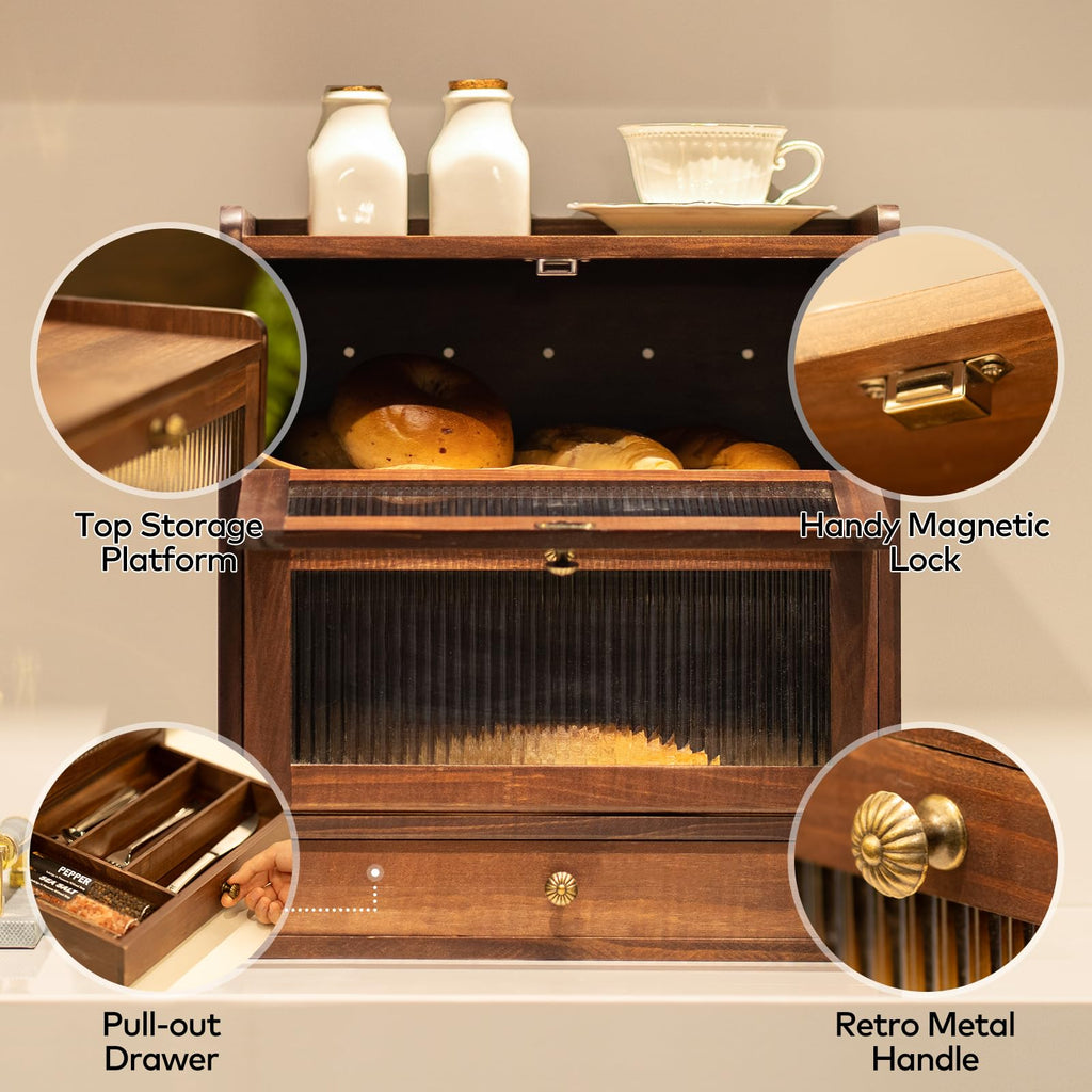 Wood Bread Box with Cutlery Drawer B745