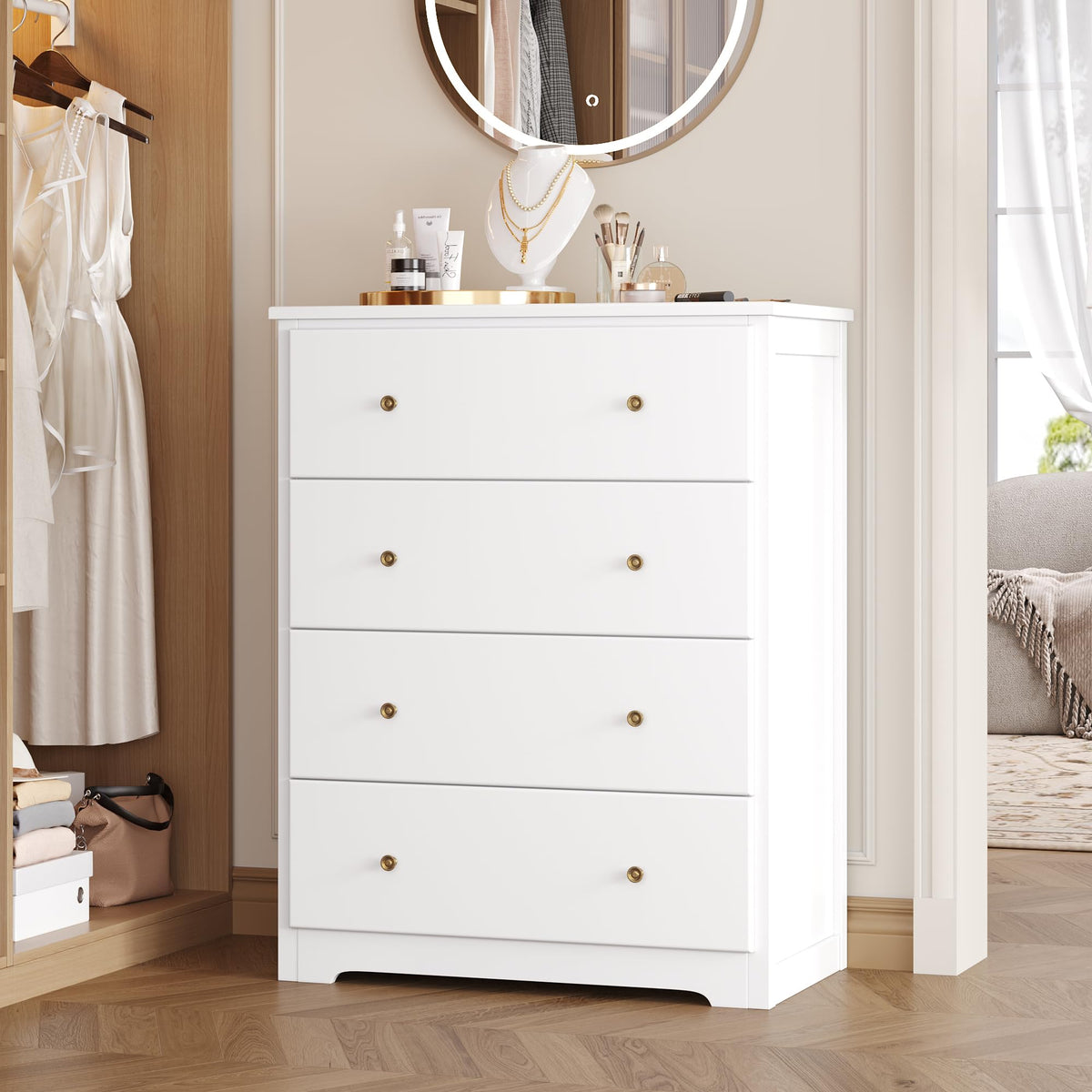 White 4 Drawer Wood Dresser F40073