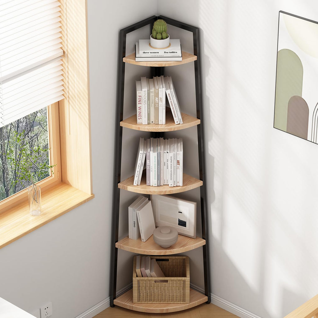 70 inch Solid Wood 5 Tier Corner Bookshelf C8147