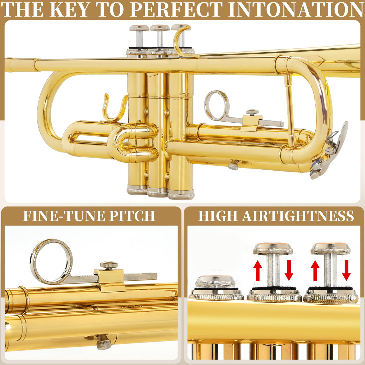 Bb Standard Brass Trumpet with Case, Mouthpiece, Mute, Cleaning Kit T734869