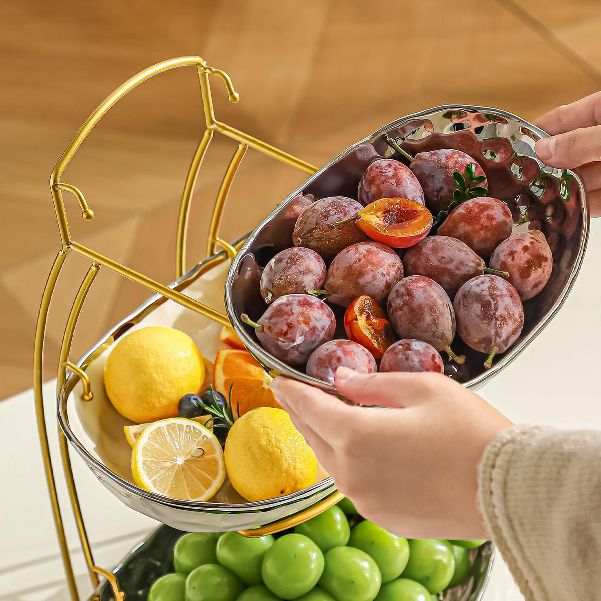 3 Tier Ceramic Fruit Bowl with Metal Stand O481