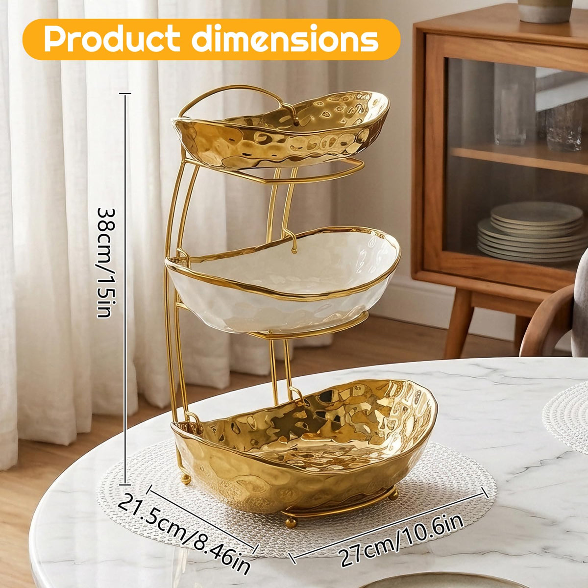 3 Tier Ceramic Fruit Bowl with Metal Stand O481