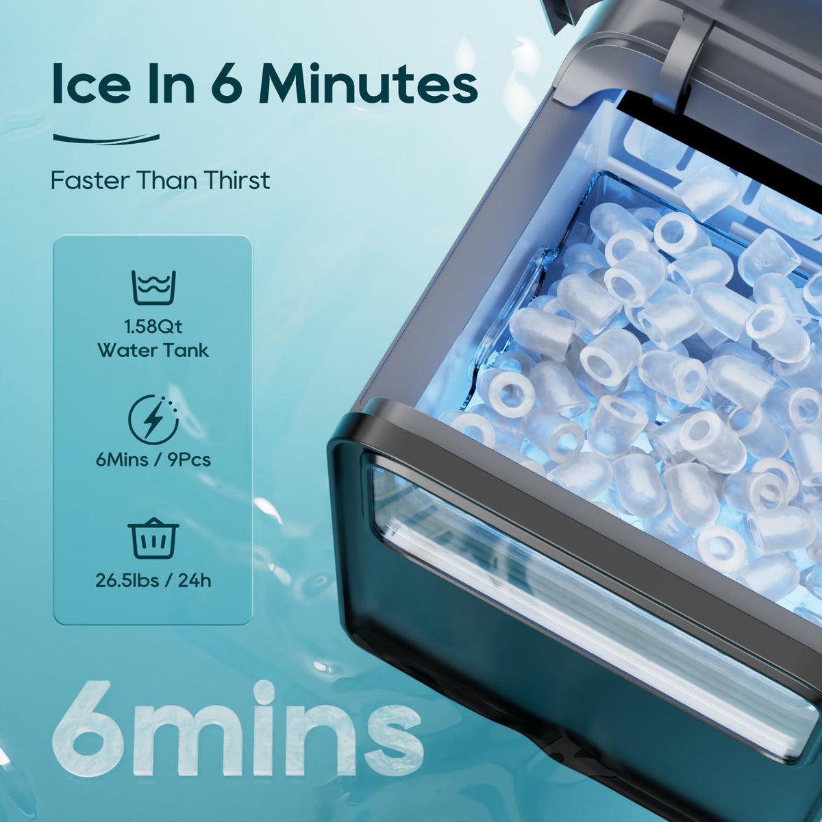 Countertop Ice Maker 9 Ice Cubes 26.5LBS/24H U355467