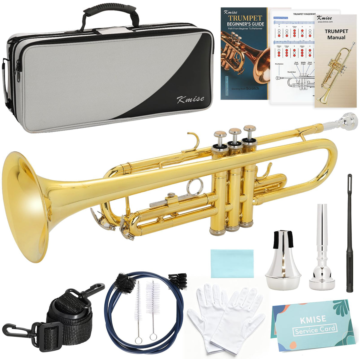 Bb Standard Brass Trumpet with Case, Mouthpiece, Mute, Cleaning Kit T734869