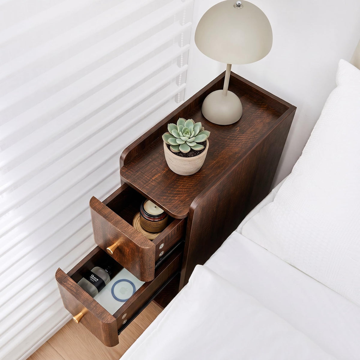 Wooden 2 Drawer Narrow Nightstand O22846