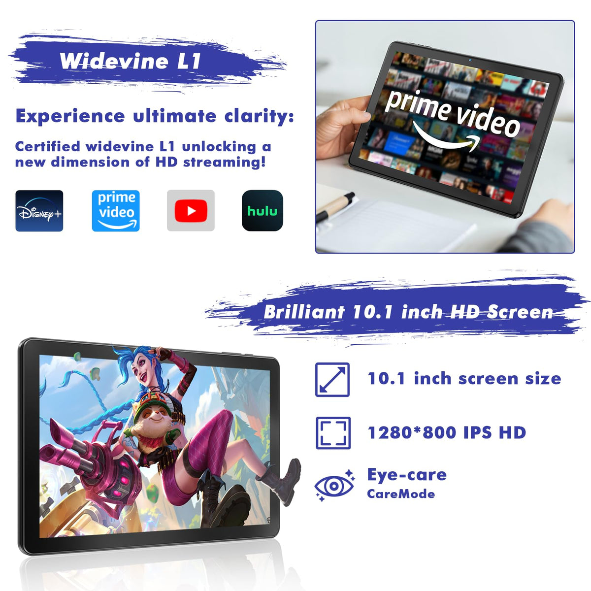 10.1 Inch Android 15 Tablet, 24GB RAM 128GB ROM, 1280 x 800 HD Display, 6000mAh Battery, 5MP+8MP Camera (Black) M914