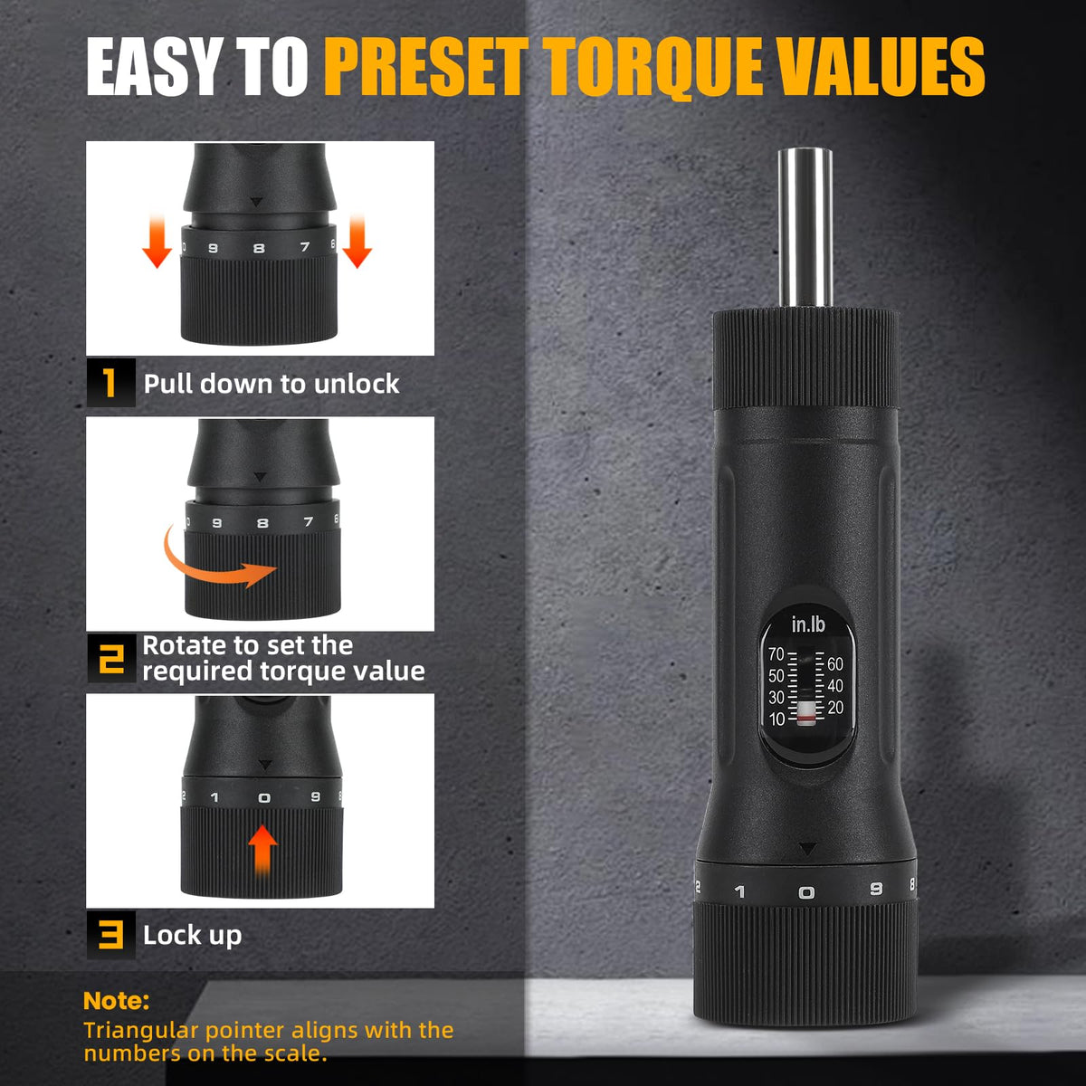 Torque Screwdriver with 12 Pieces Interchangeable Bits 1/4" Drive Black L420