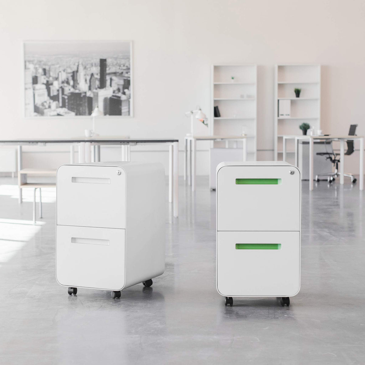 White 2 Drawer Mobile File Cabinet with Lock P528