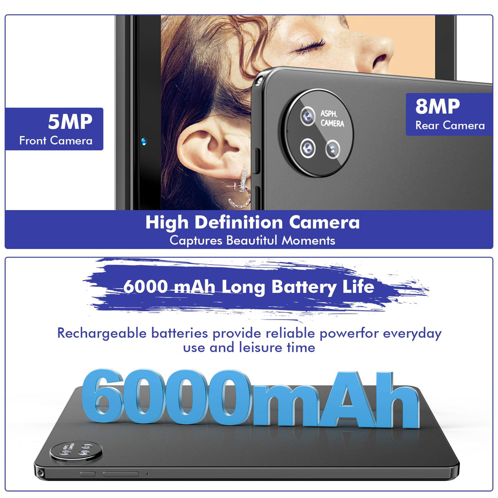10.1 Inch Android 15 Tablet, 24GB RAM 128GB ROM, 1280 x 800 HD Display, 6000mAh Battery, 5MP+8MP Camera (Black) M914