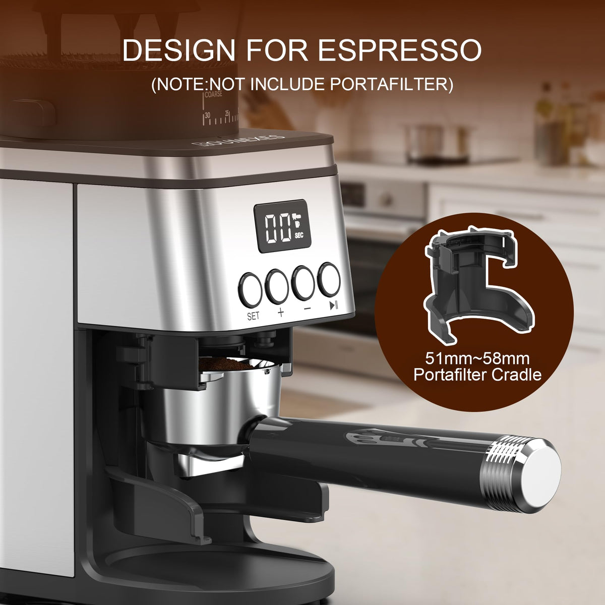 Electric Stainless Steel Conical Burr Coffee Grinder with 30 Grind Settings X187