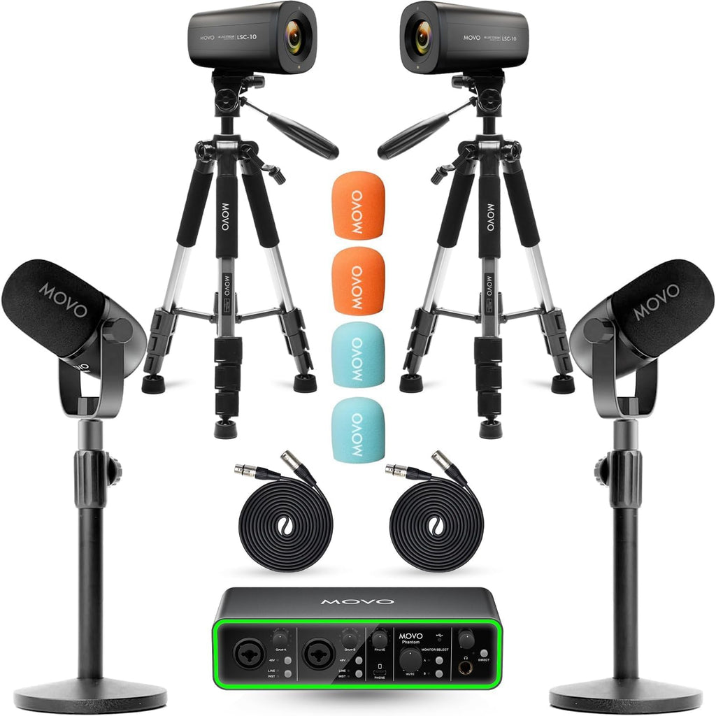 USB Audio Interface 2 XLR Dynamic Microphones 2 4K UHD Cameras Podcast Equipment Bundle Z560503