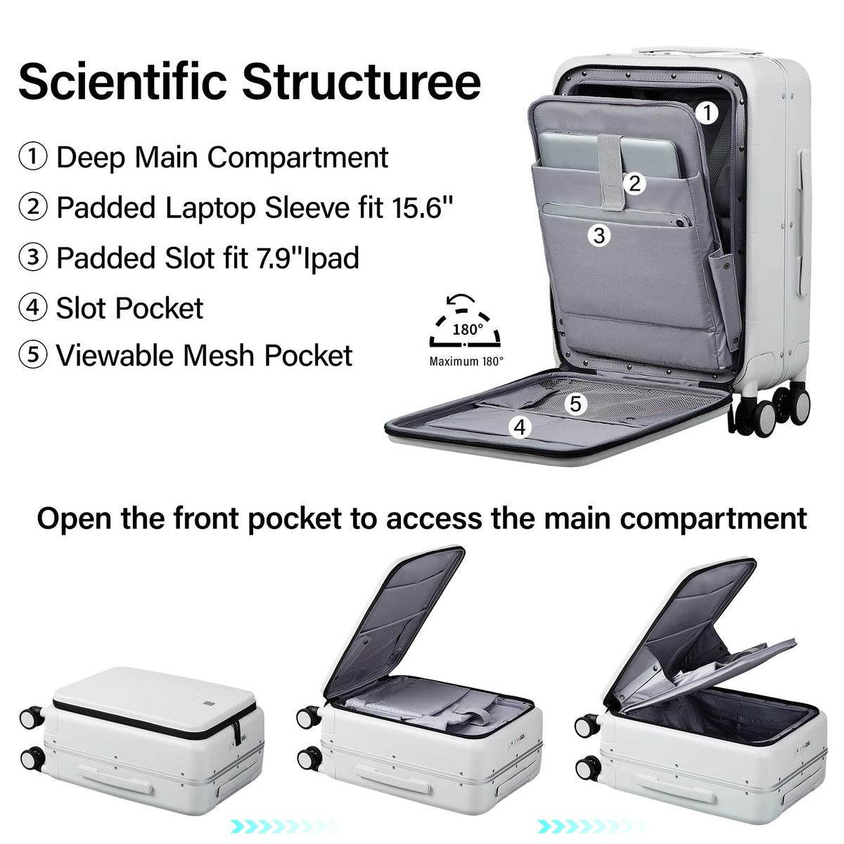 Smoke White 20 Inch Hard Shell Carry On Luggage K4296