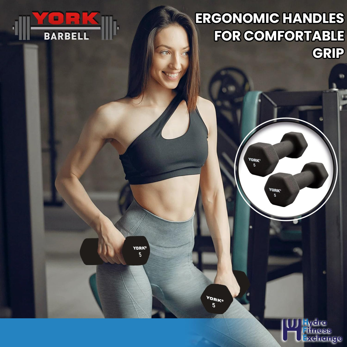 Neoprene Hexagon Dumbbells with Cast Ergo Handle, 5lb Pack of 2 Y11523