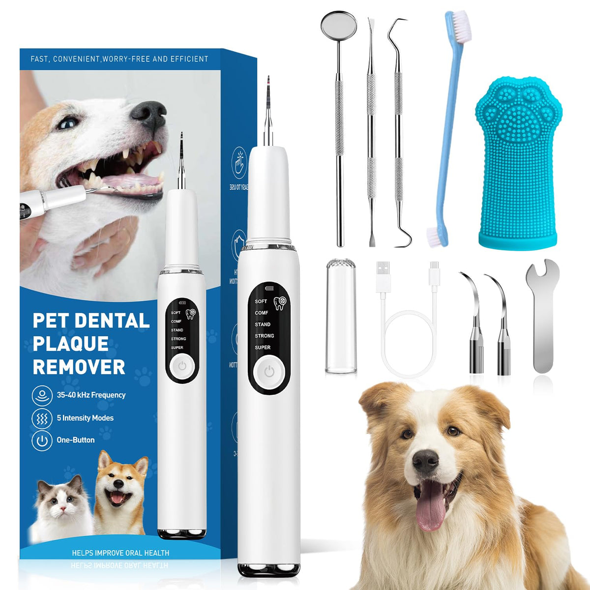 Dog Teeth Cleaning Kit with LED Light 5 Adjustable Modes Electric Toothbrush F394