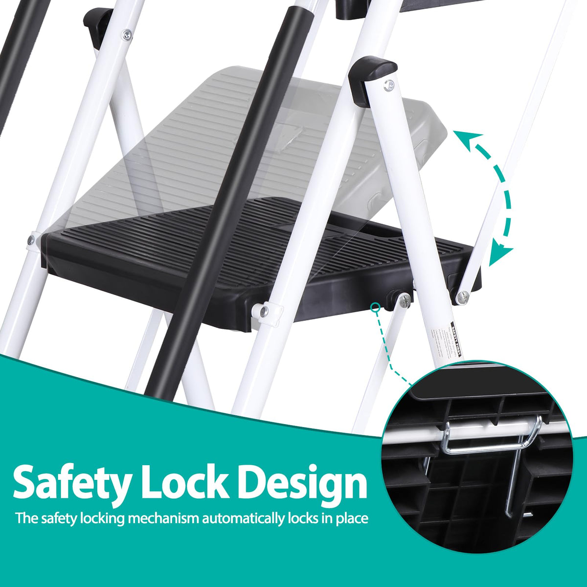 5 Step White Foldable Steel Step Stool with Handrail T636159