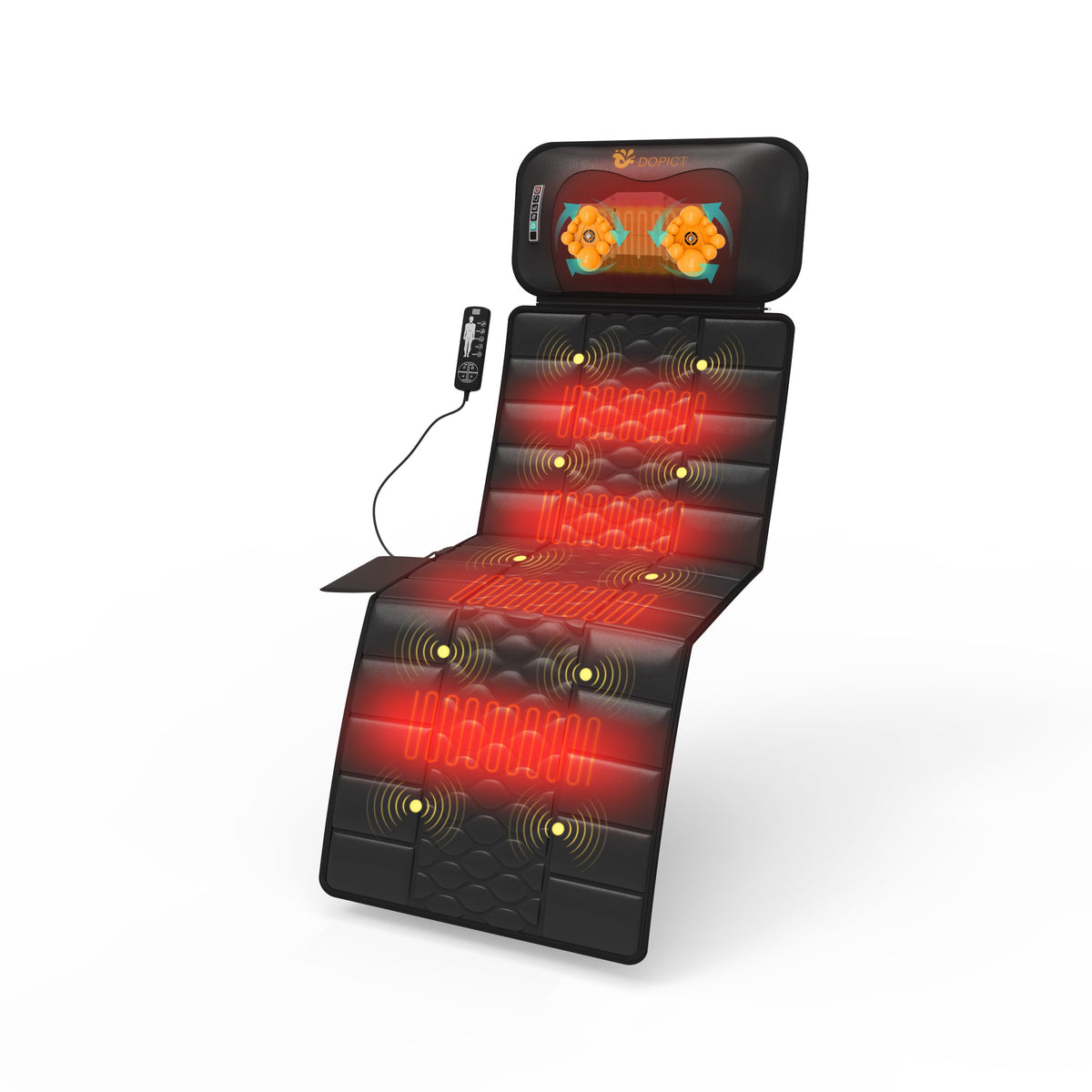 Black Full Body Vibration Heating Massage Mat with 10 Vibrating Motors and 9 Speed Settings I145