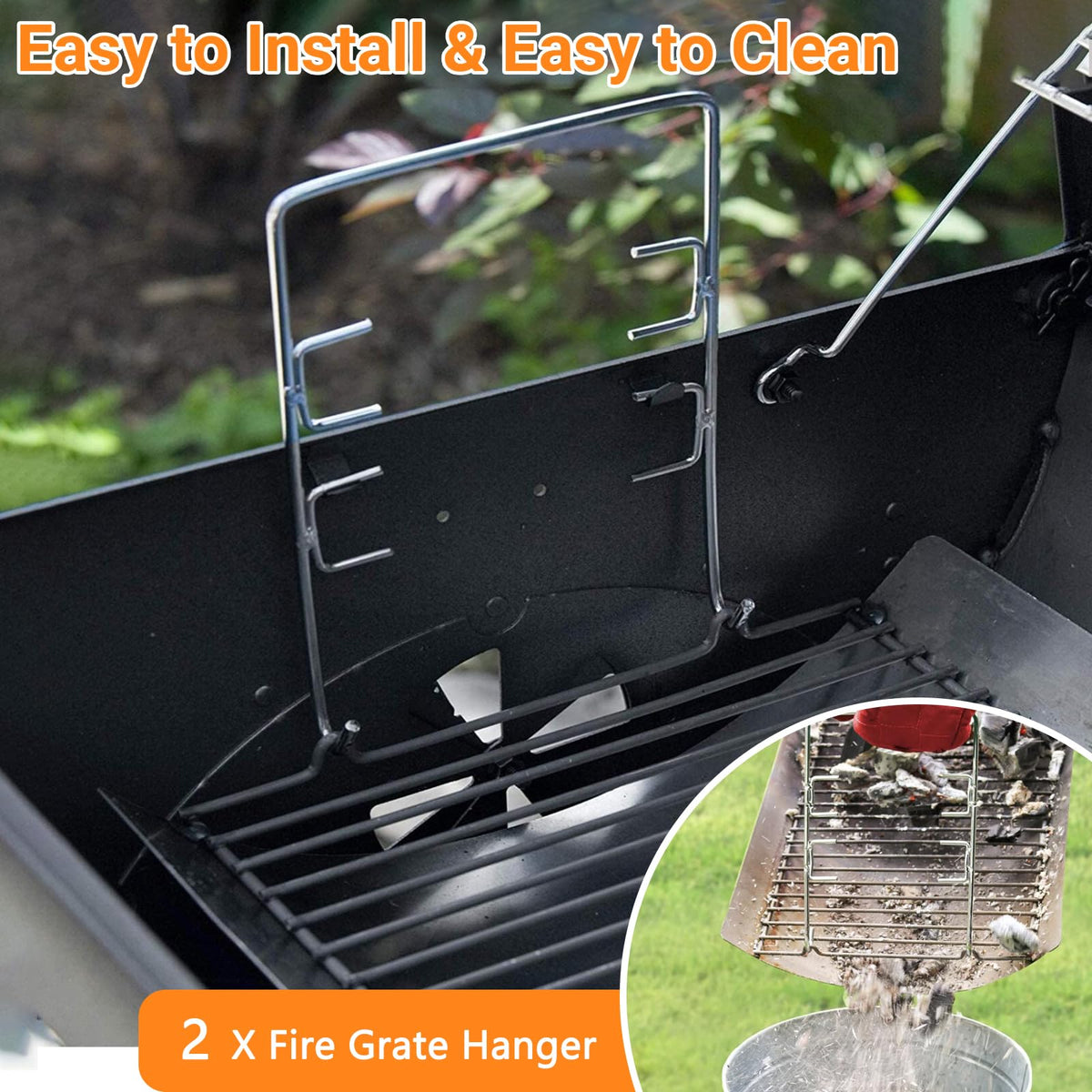 27” Ash Pan Charcoal Tray Replacement with 2Pcs Fire Grate Hanger H890470