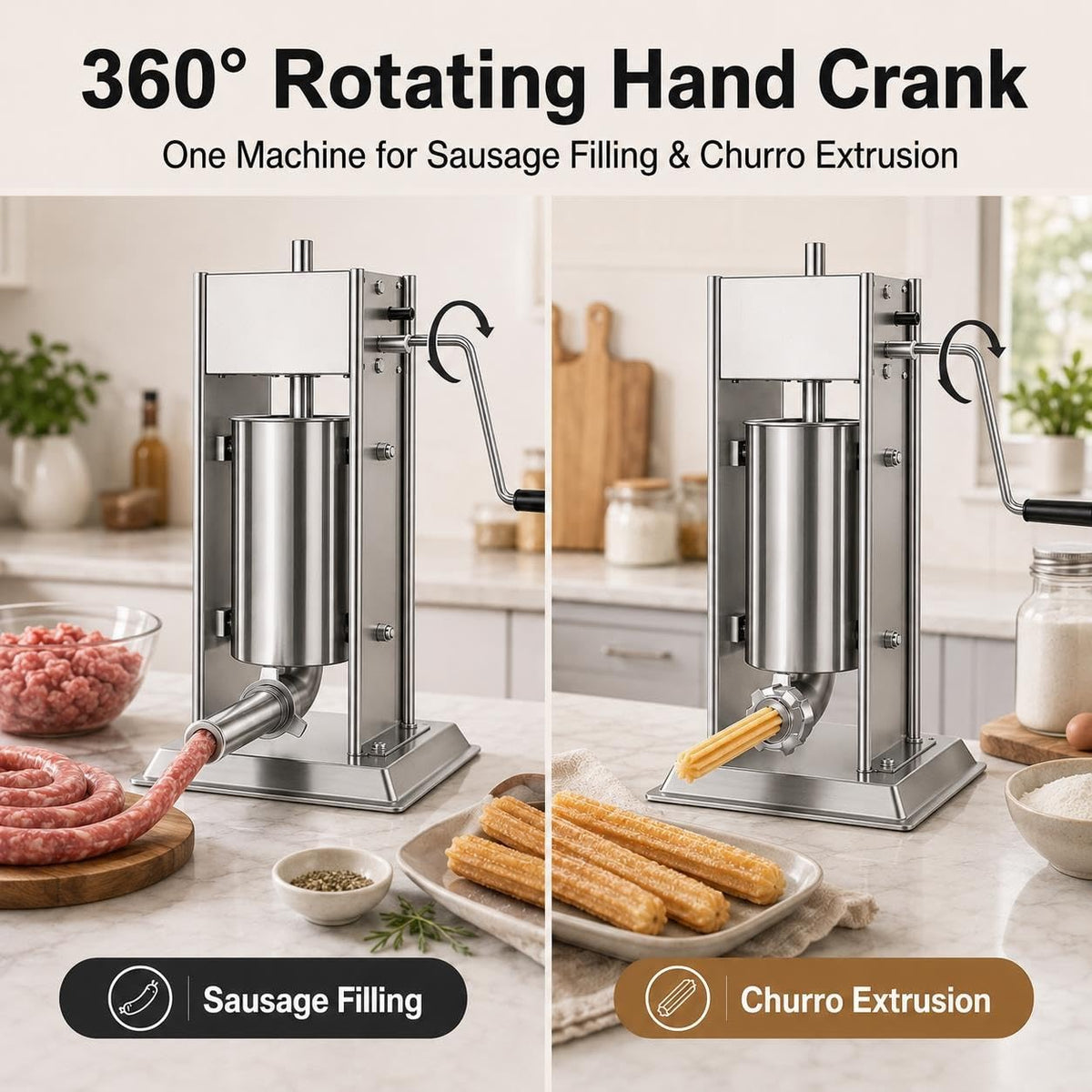 304 Steel Vertical Crank Sausage Stuffer L7023