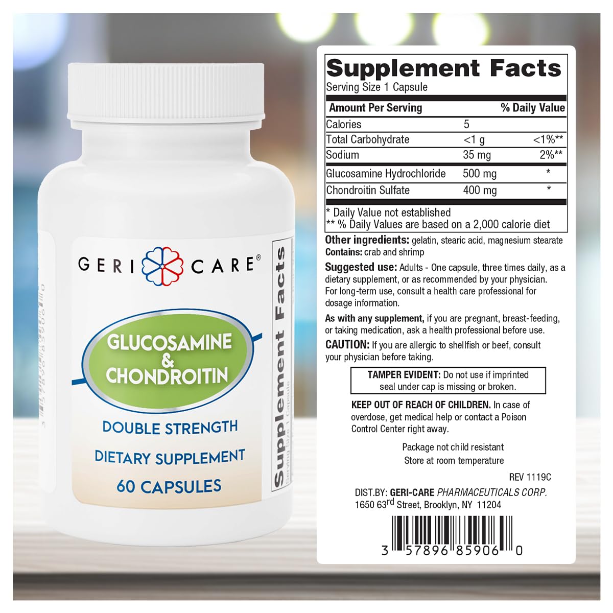 Glucosamine HCl 500 mg Chondroitin Sulfate 400 mg Capsules 60 Count J8622