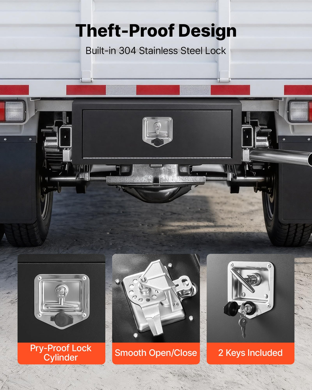 Underbody Truck Tool Box 27 x 10 x 10 Inch Heavy Duty Steel with Lock & Keys Black Y365